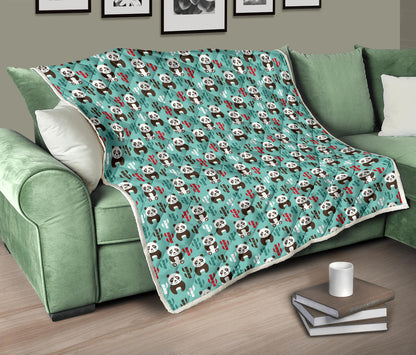Panda Bear Cute Themed Print Quilt Bedspread