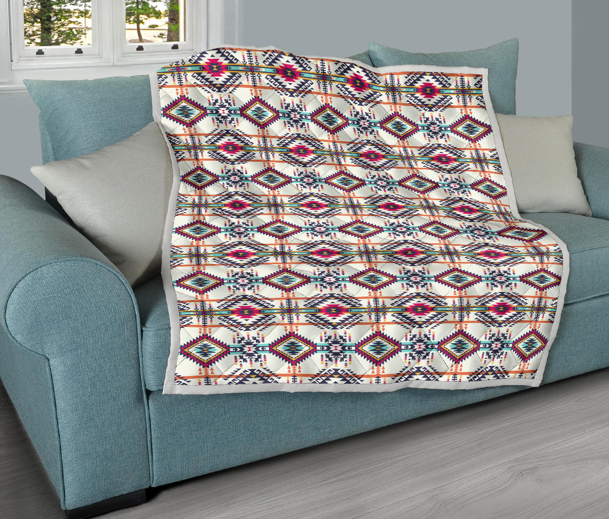 Indian Navajo Art Themed Design Print Quilt Bedspread