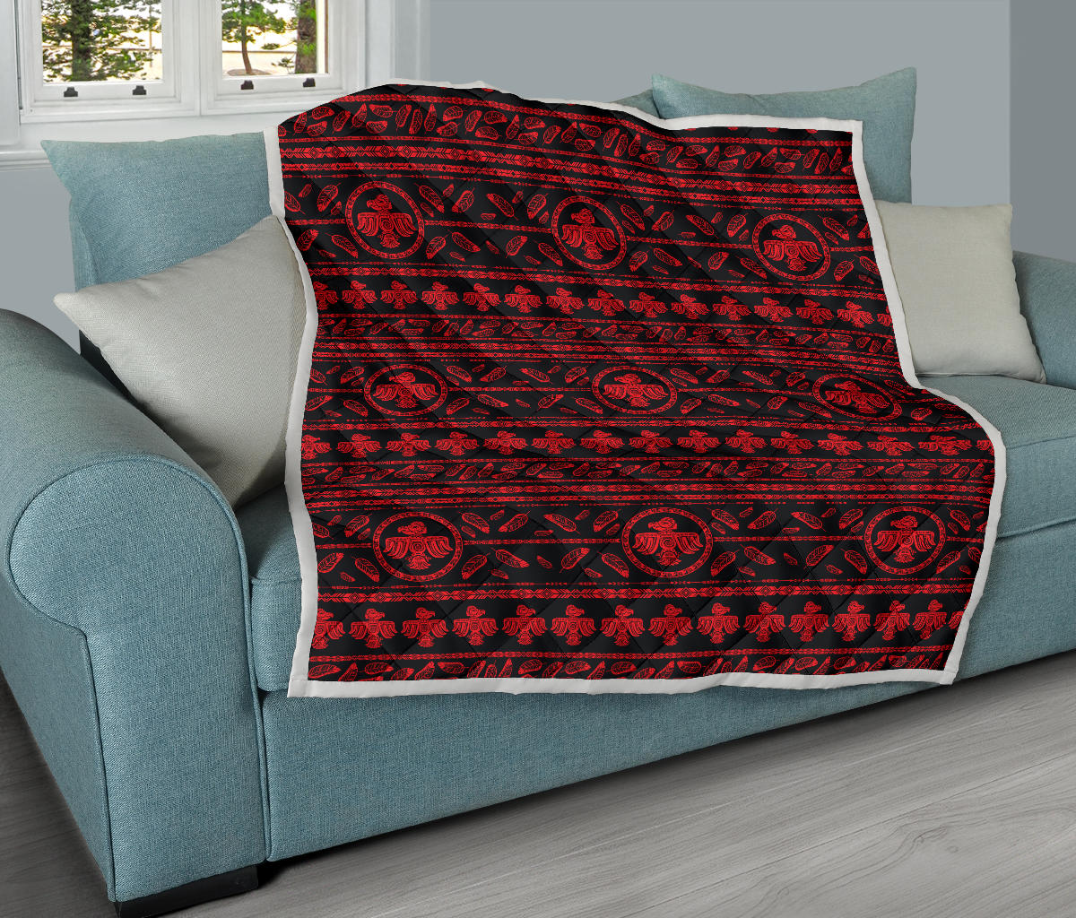 Native American Eagle Themed Print Quilt Bedspread