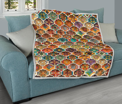 Mandala Mosaic Themed Design Print Quilt Bedspread
