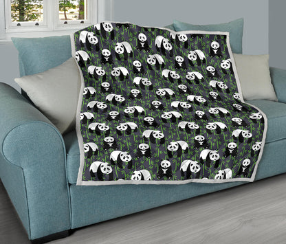 Panda Bear Bamboo Themed Print Quilt Bedspread