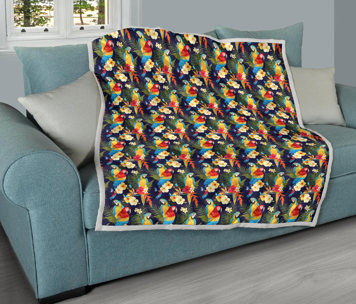 Parrot Themed Design Quilt Bedspread