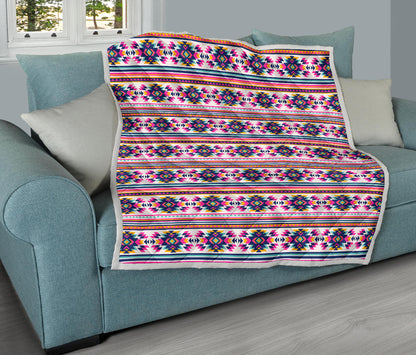 Indian Navajo Neon Themed Design Print Quilt Bedspread