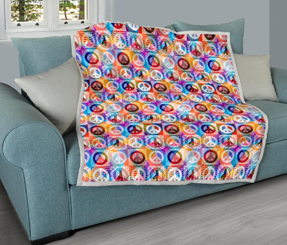Peace Sign Patchwork Design Print Quilt Bedspread