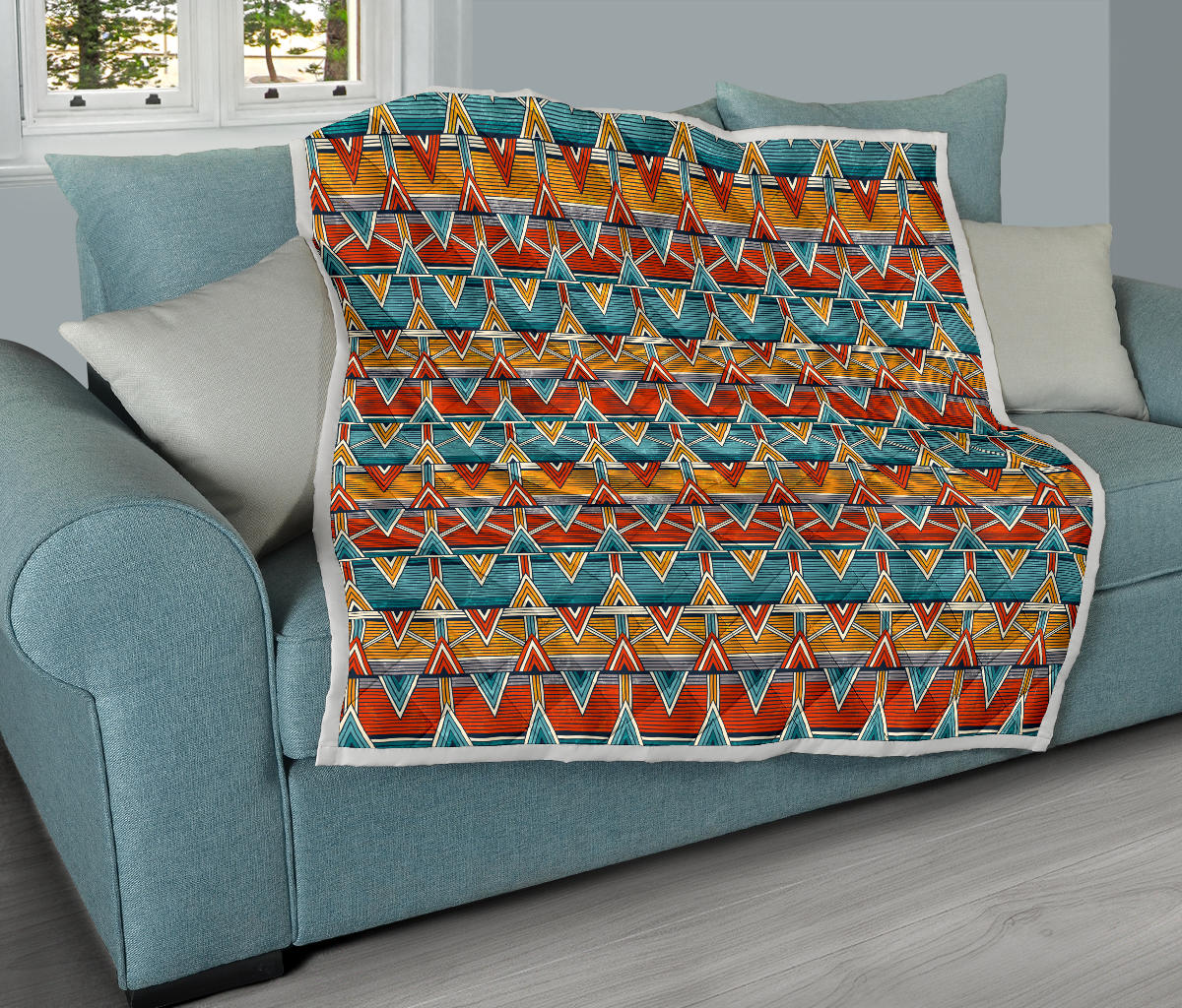 Kente Print African Design Themed Quilt Bedspread