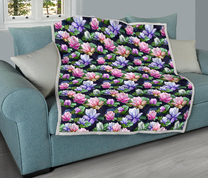 Lotus Flower Print Design Quilt Bedspread