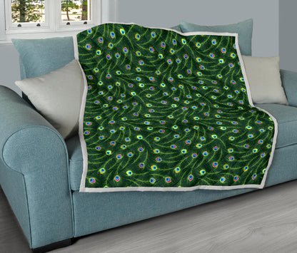 Peacock Feather Green Design Print Quilt Bedspread
