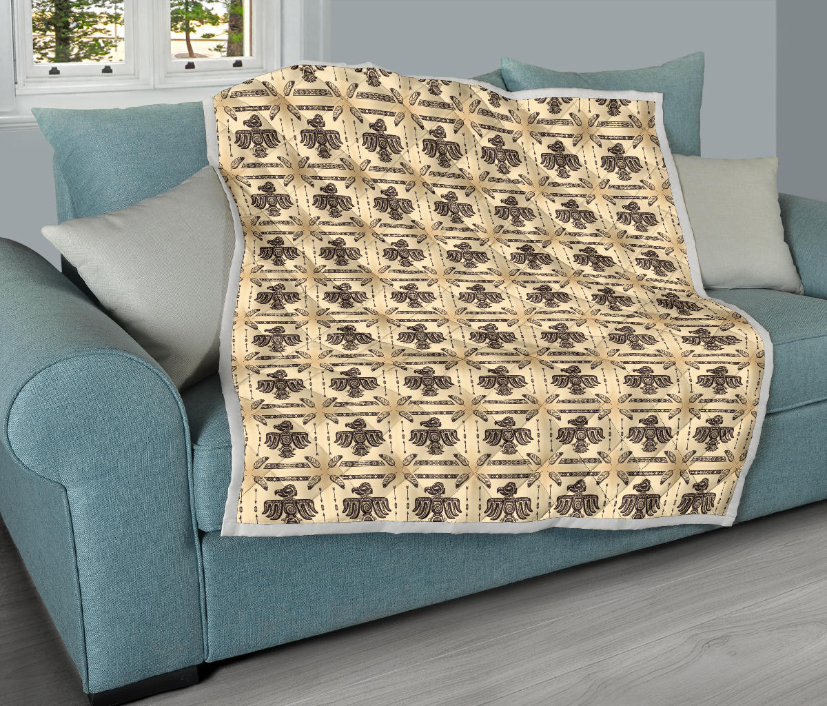 Native American Themed Design Print Quilt Bedspread