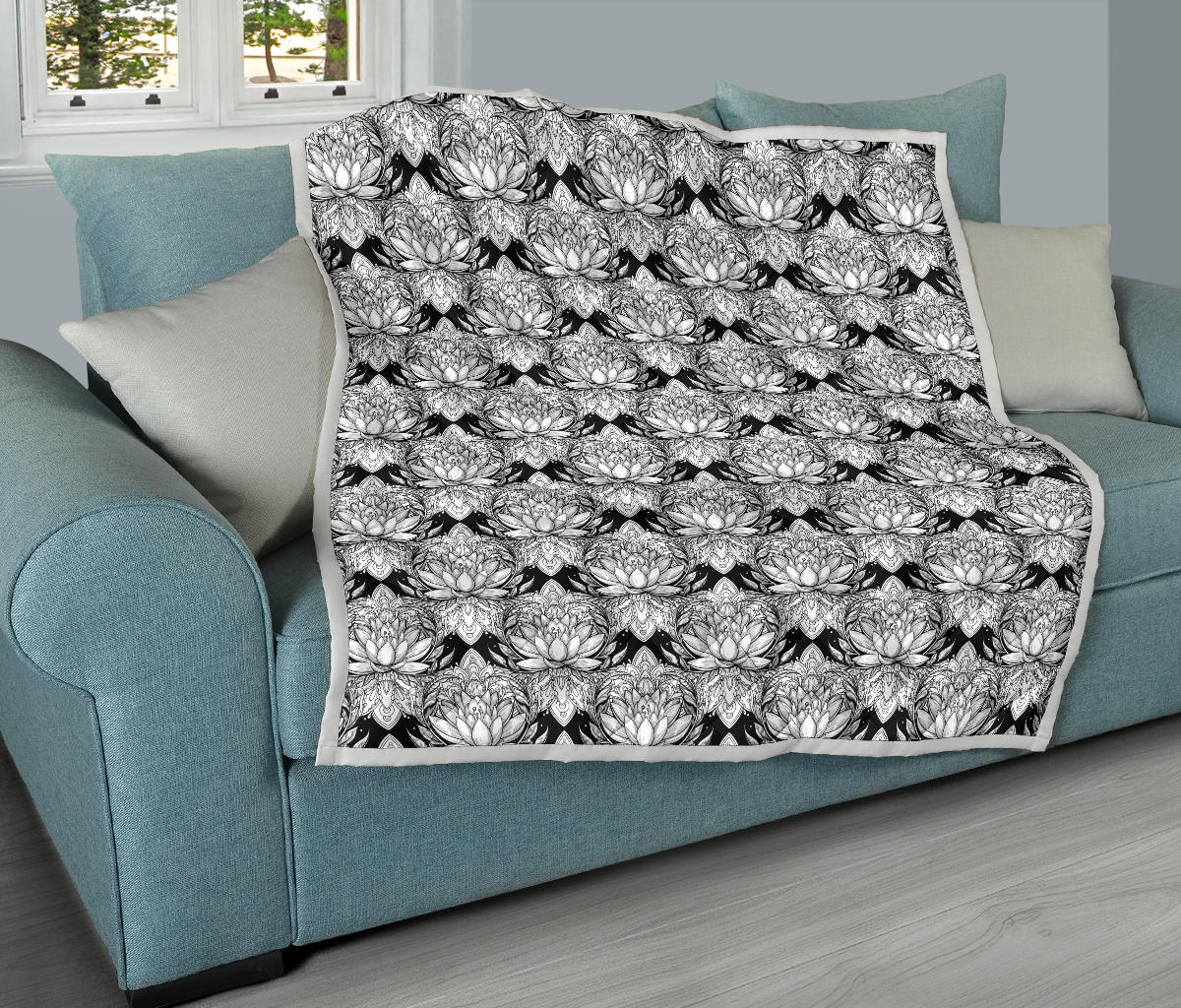 Lotus Mandala Print Pattern Quilt Bedspread