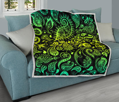Paisley Green Design Print Quilt Bedspread