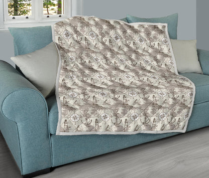 Nautical Map Design Themed Print Quilt Bedspread