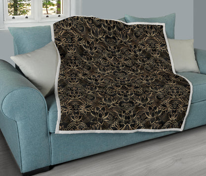 Lotus Gold Mandala Design Themed Quilt Bedspread