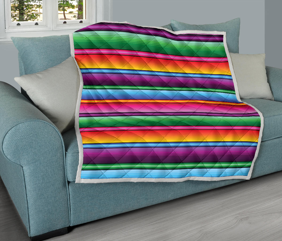 Mexican Blanket Colorful Print Pattern Quilt Bedspread