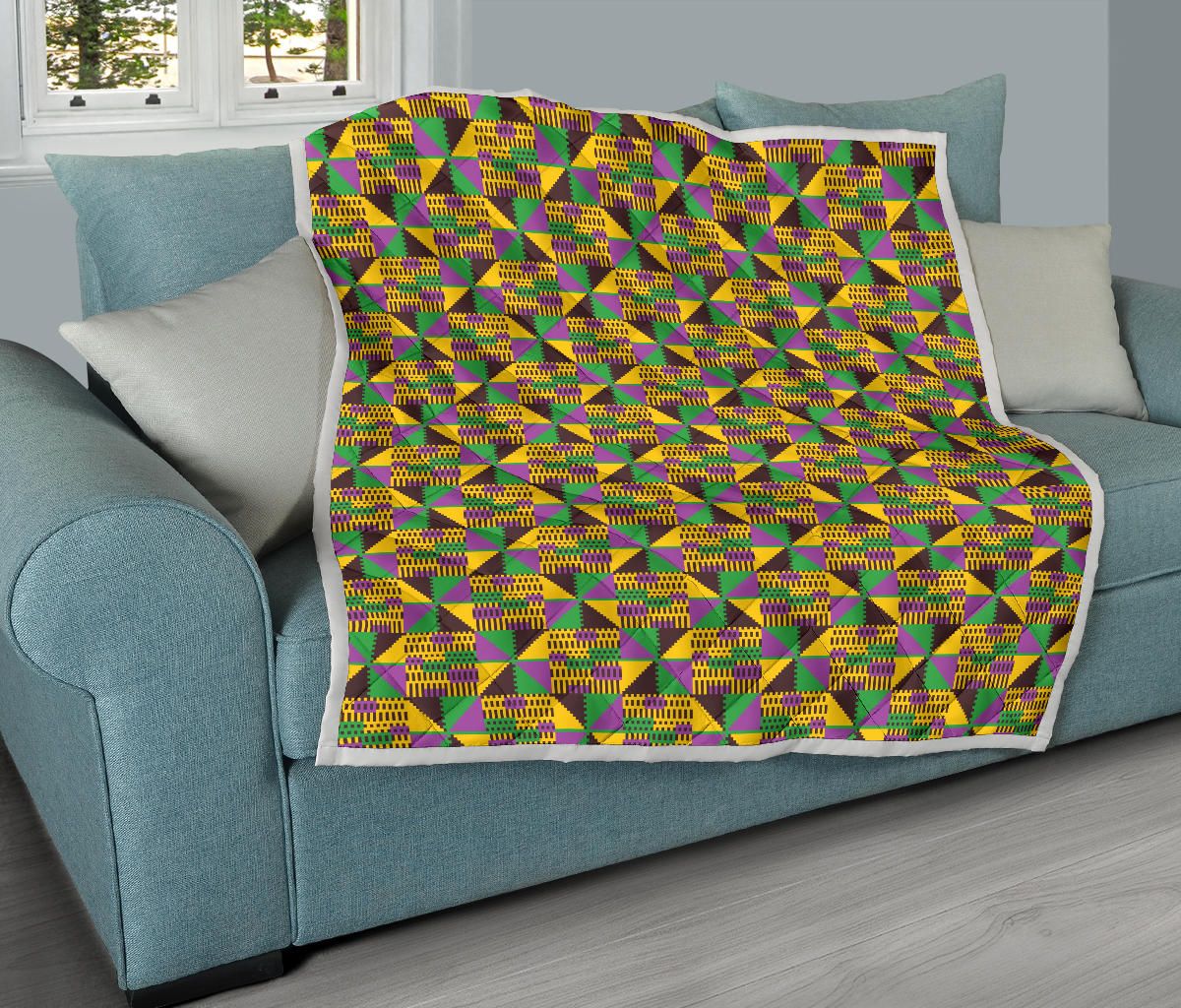 Kente Triangle Design African Print Quilt Bedspread