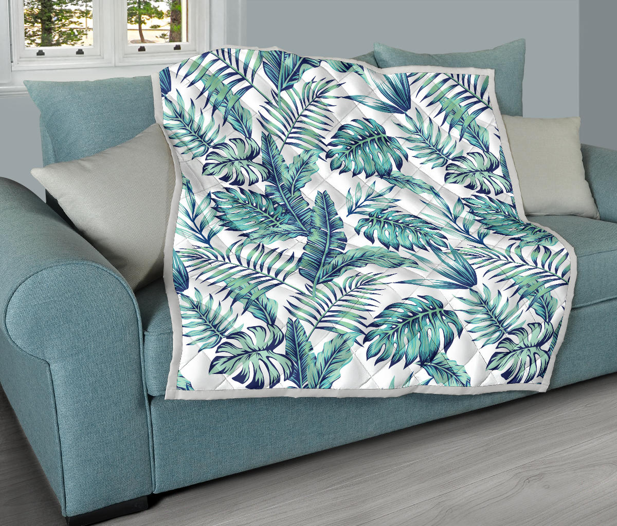 Pattern Tropical Palm Leaves Quilt Bedspread
