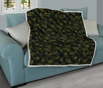 Peacock Feather Pattern Design Print Quilt Bedspread