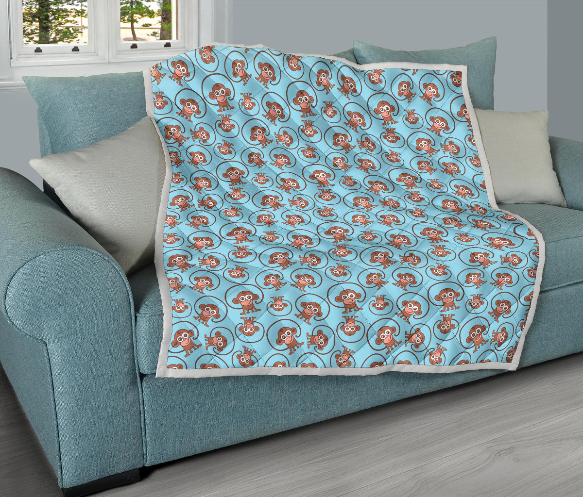 Monkey Cute Design Themed Print Quilt Bedspread