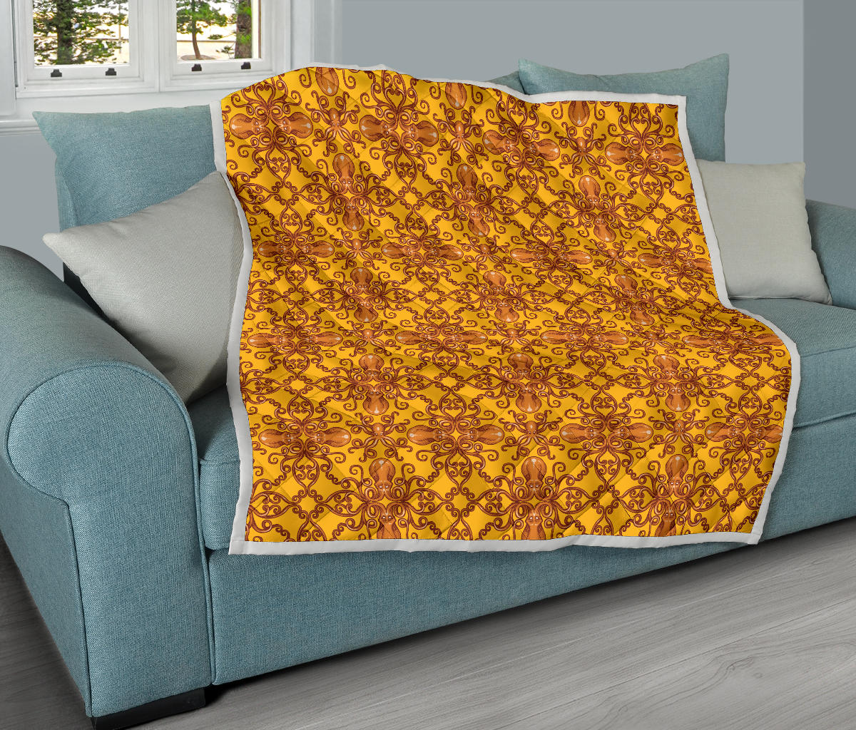 Octopus Background Design Print Quilt Bedspread