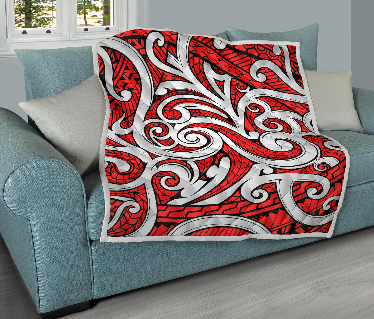 Maori Polynesian Themed Design Print Quilt Bedspread
