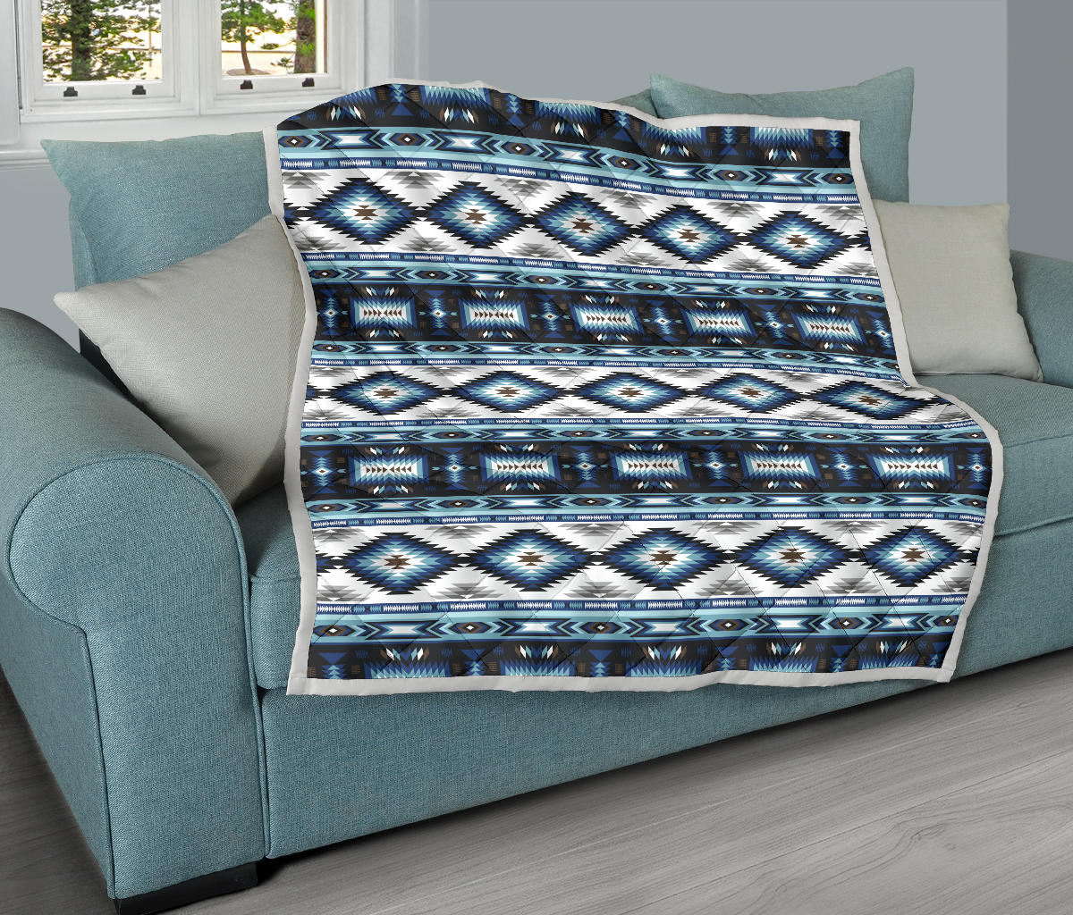 Navajo Dark Blue Print Pattern Quilt Bedspread