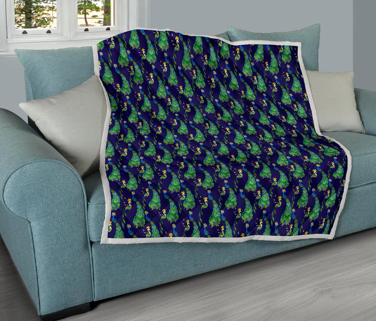 Peacock Art Design Print Quilt Bedspread