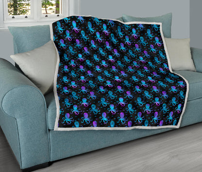 Octopus Blue Design Print Themed Quilt Bedspread