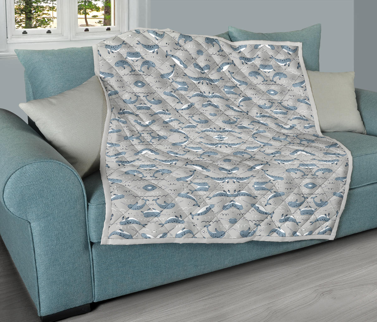 Narwhal Pattern Print Quilt Bedspread