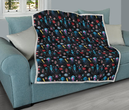 Jellyfish Underwater Print Quilt Bedspread