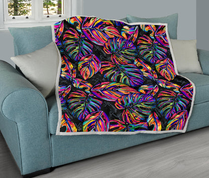 Neon Color Tropical Palm Leaves Quilt Bedspread