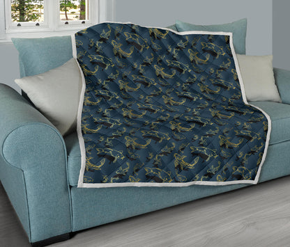 Koi Carp Gold Design Themed Print Quilt Bedspread