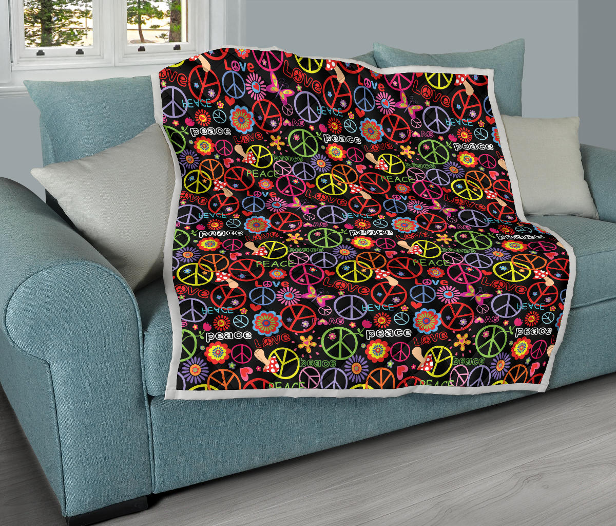 Peace Sign Colorful Design Print Quilt Bedspread