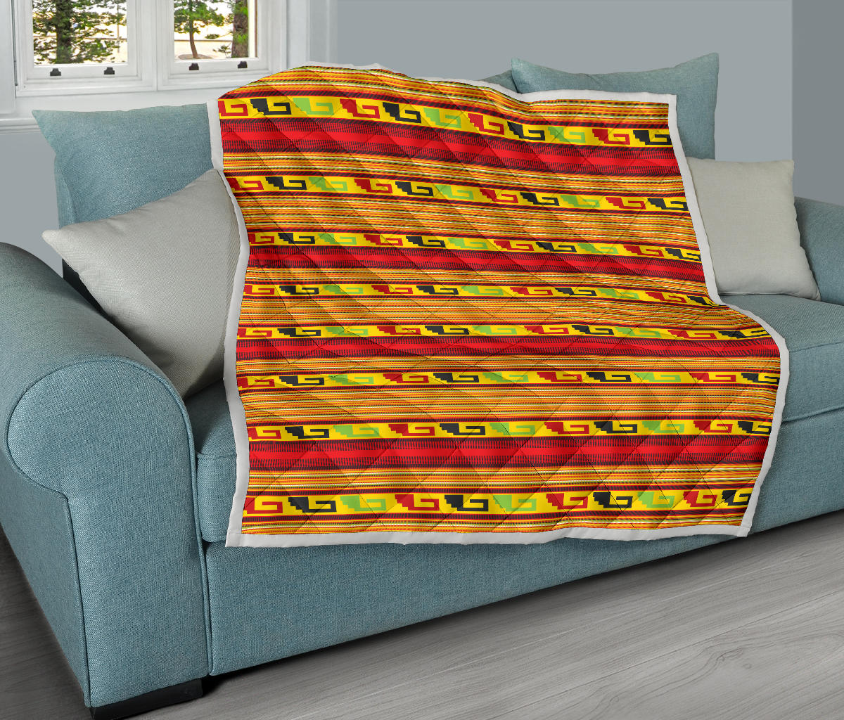 Mexican Blanket Ornament Print Pattern Quilt Bedspread