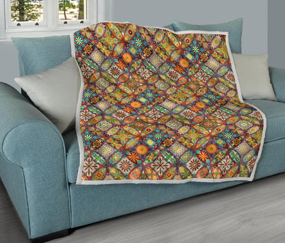 Mandala Flower Themed Design Print Quilt Bedspread