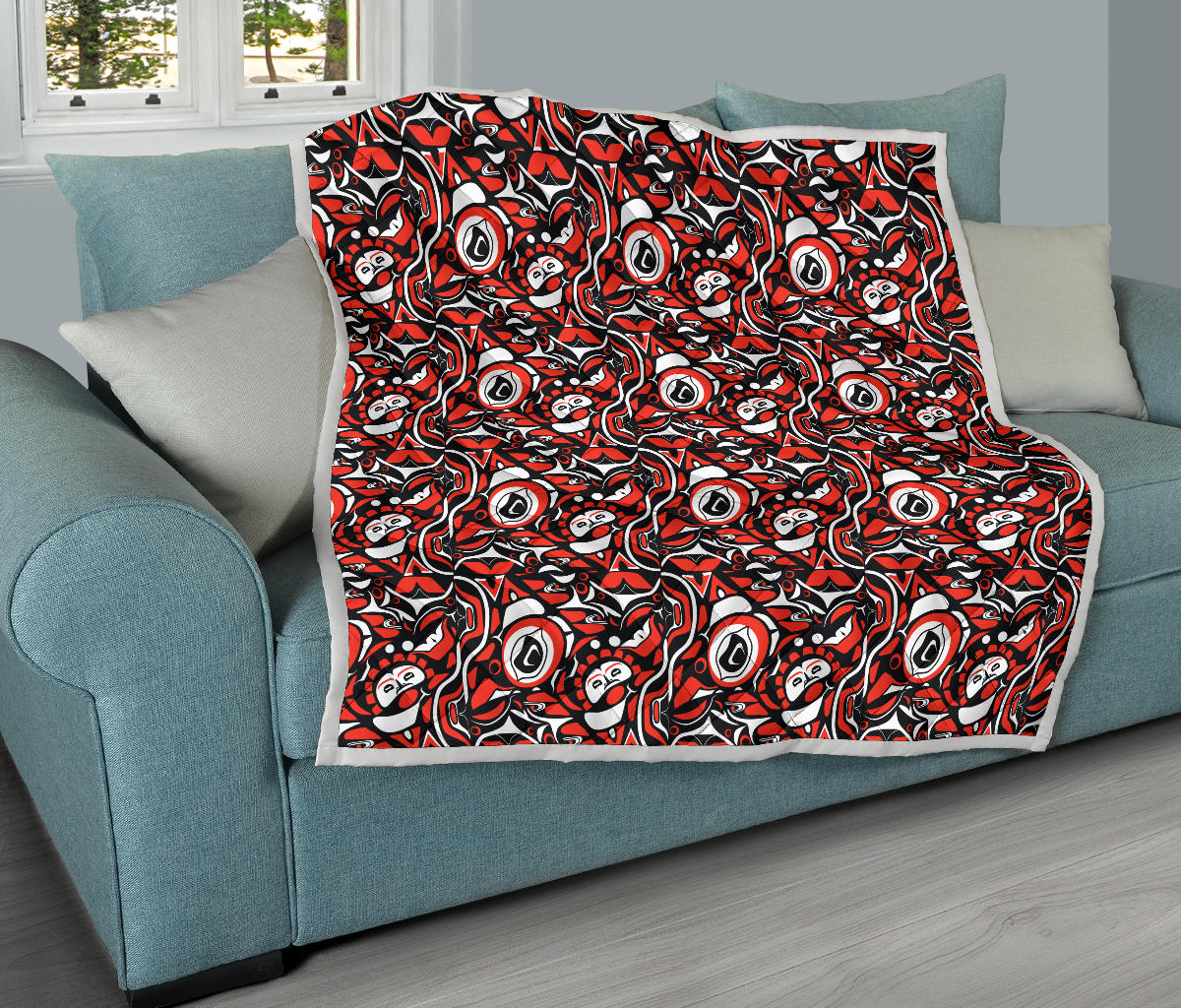 Native North American Themed Print Quilt Bedspread