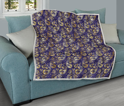 Paisley Blue Yellow Design Print Quilt Bedspread
