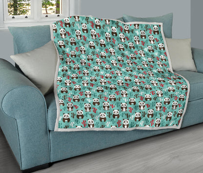 Panda Bear Cute Themed Print Quilt Bedspread