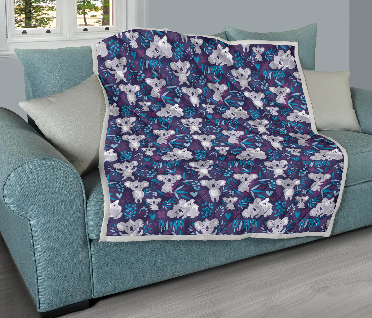 Koala Cute Themed Design Print Quilt Bedspread
