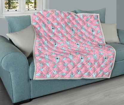 Narwhal Cartoon Cute Print Quilt Bedspread