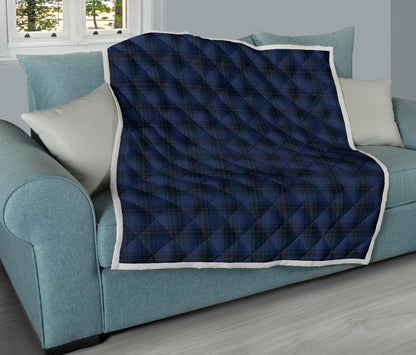 Navy Blue Tartan Plaid Pattern Quilt Bedspread