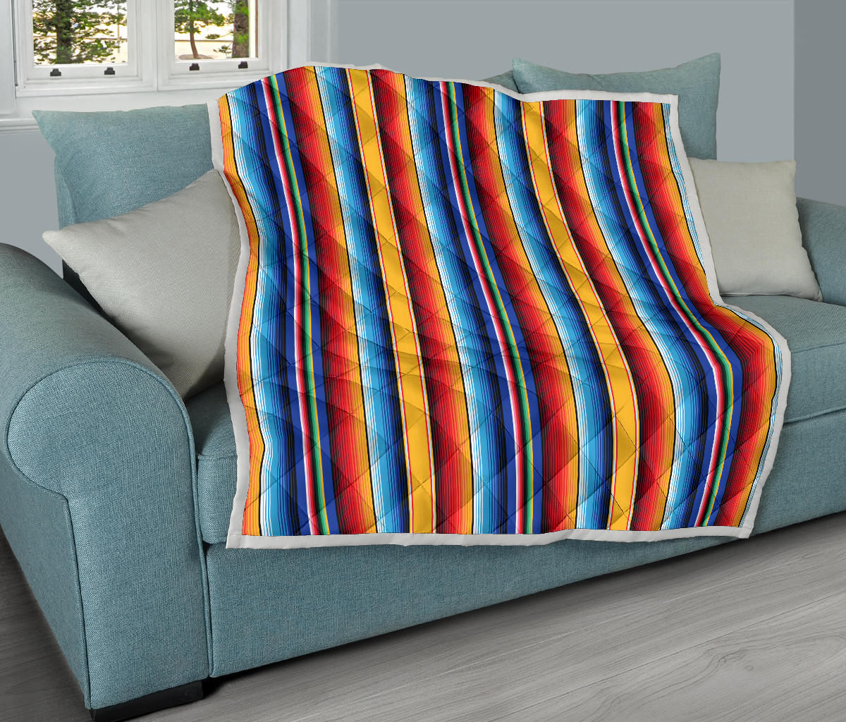 Mexican Blanket Stripe Print Pattern Quilt Bedspread