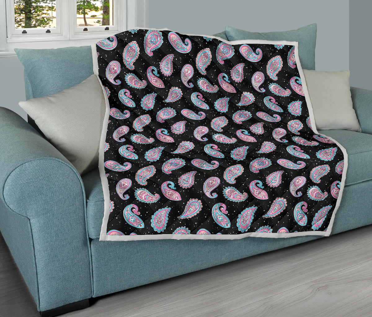 Paisley Pink Design Mandala Print Quilt Bedspread