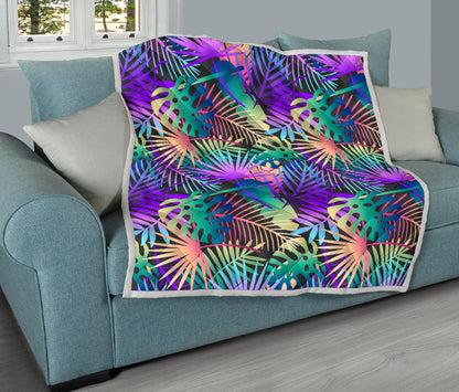 Neon Flower Tropical Palm Leaves Quilt Bedspread
