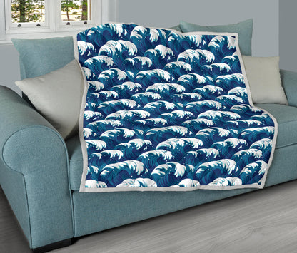 Ocean Wave Pattern Print Quilt Bedspread