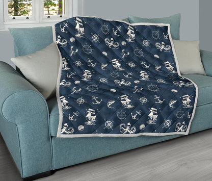 Nautical Sea Themed Print Quilt Bedspread