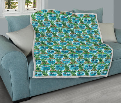Palm Tree Hawaiian Themed Design Print Quilt Bedspread