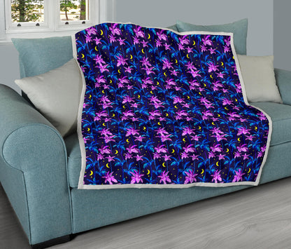 Palm Tree Night Scene Design Print Quilt Bedspread