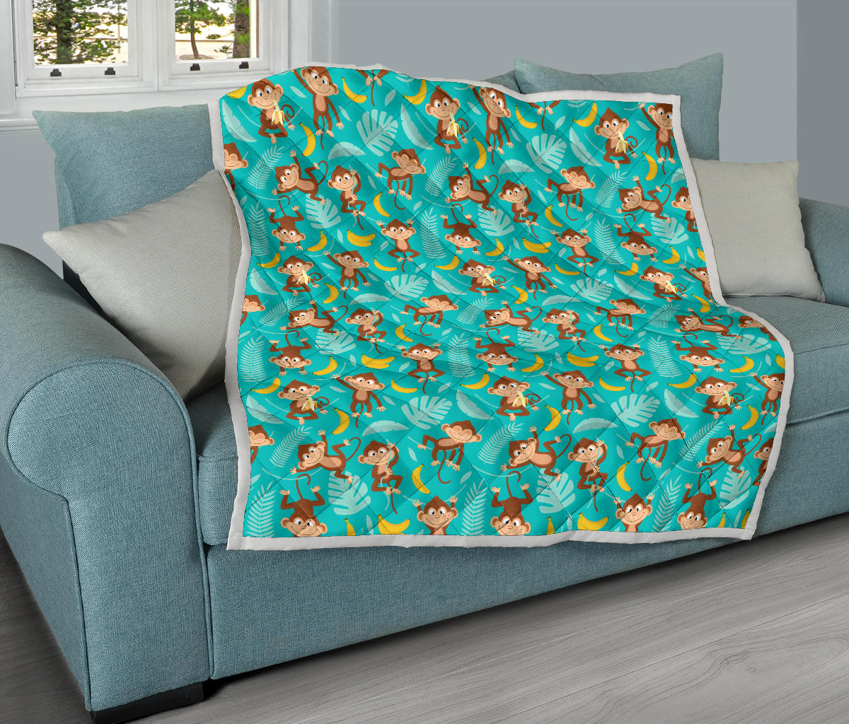 Monkey Happy Design Themed Print Quilt Bedspread