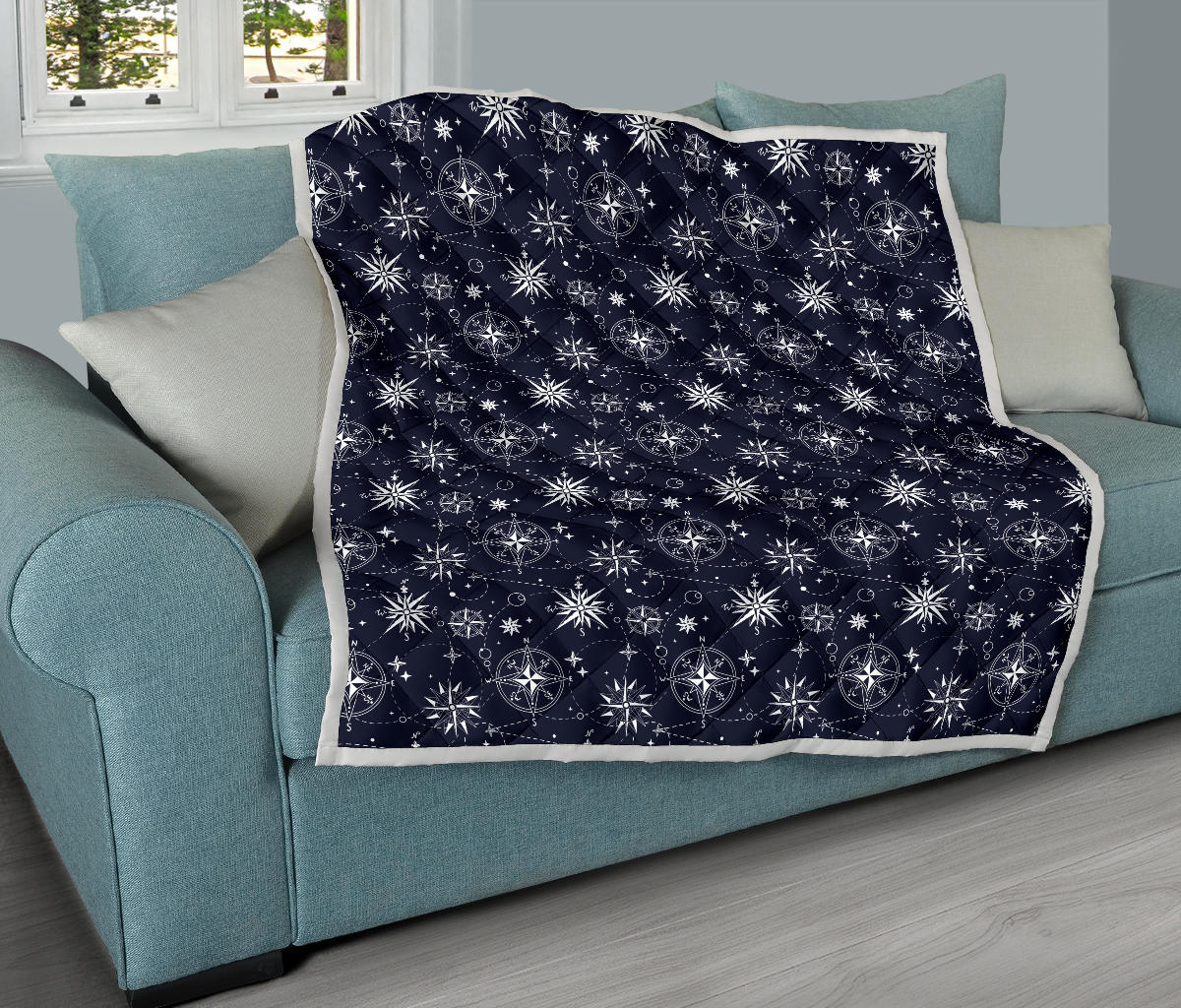 Nautical Sky Design Themed Print Quilt Bedspread