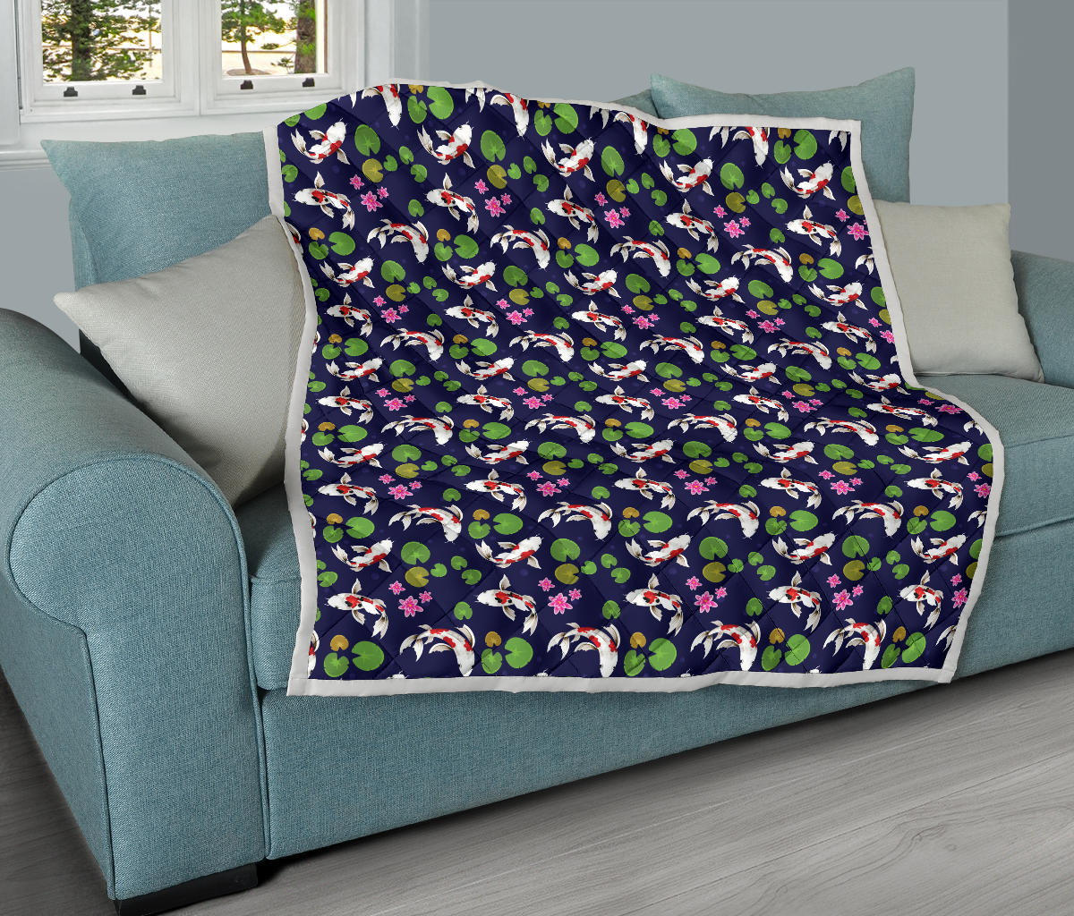 Koi Carp Pattern Design Themed Print Quilt Bedspread