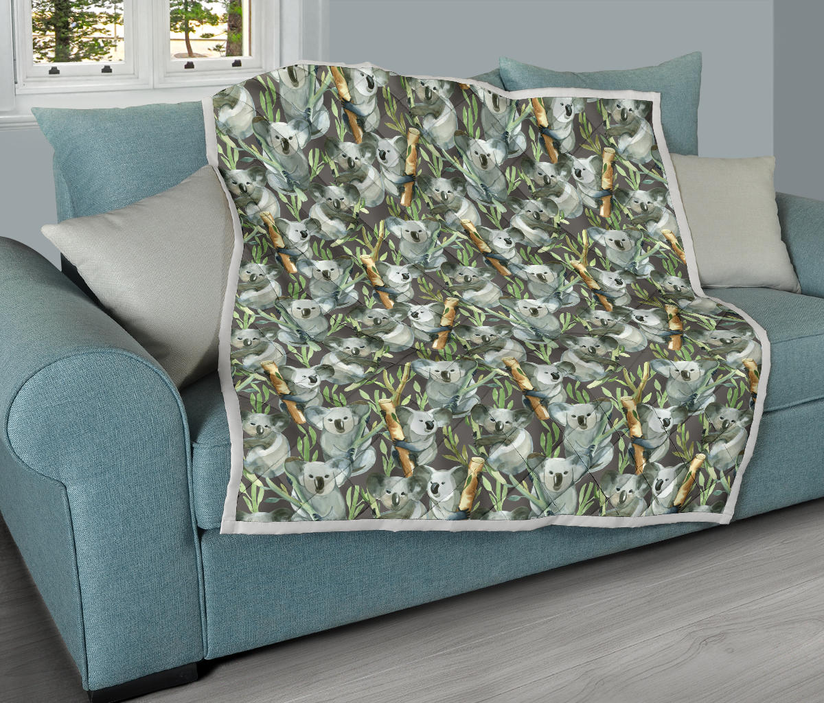 Koala Pattern Design Print Quilt Bedspread